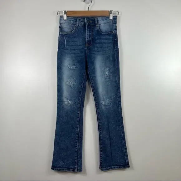 Hudson Girl's 10 Flared Jeans Stone Wash Distressed Patches High Rise Denim - Picture 12 of 12